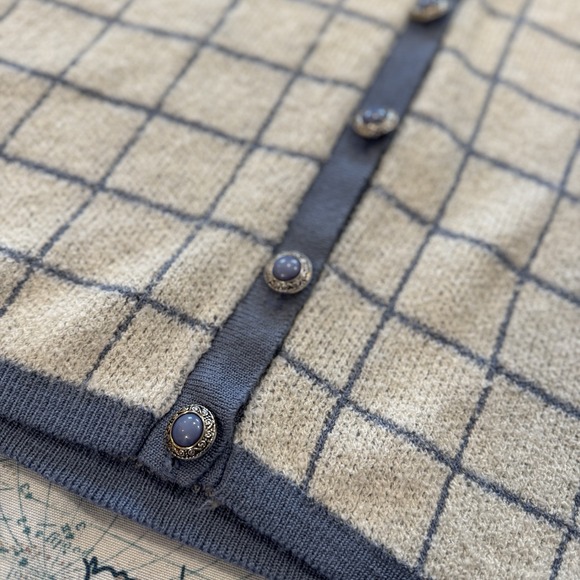 VTG! Alfred Dunner Blue White Plaid Preppy Button Up Knit Cardigan L USA 80s - Picture 5 of 15